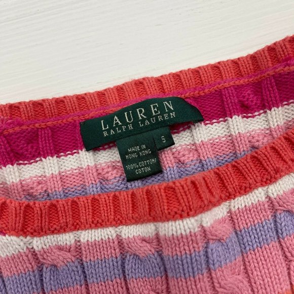 Lauren Ralph Lauren Pink Striped Long Sleeve 100% Cotton Pullover Women's Sz S - Picture 3 of 8